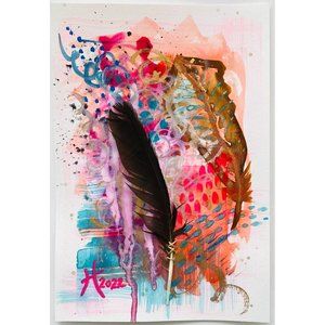 Flocking Together - Original Wall Art Handmade Mixed Media Painting 8"x10"